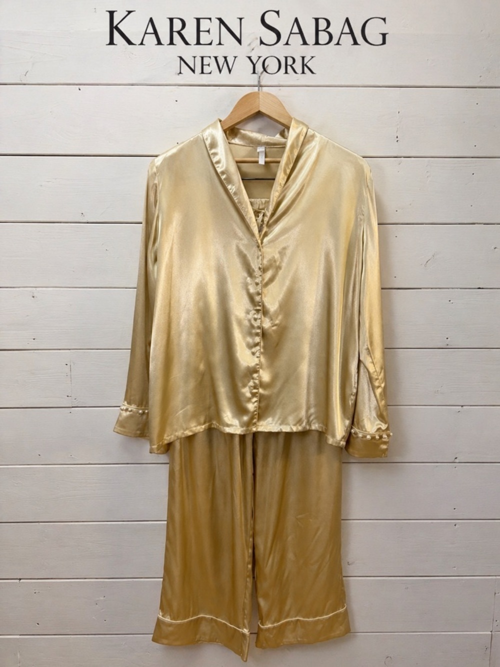 RÊVER BY KAREN SABAG Satin Pajama Set Size L Ultra Luxe New York Designer Bridal